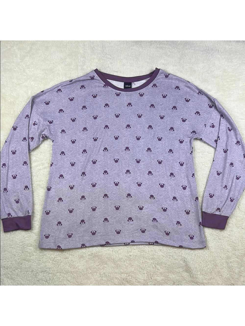 Disney Women’s Purple Mickey Mouse Print Long Sleeve Pajama Sleep Top Sz Med - Picture 3 of 12